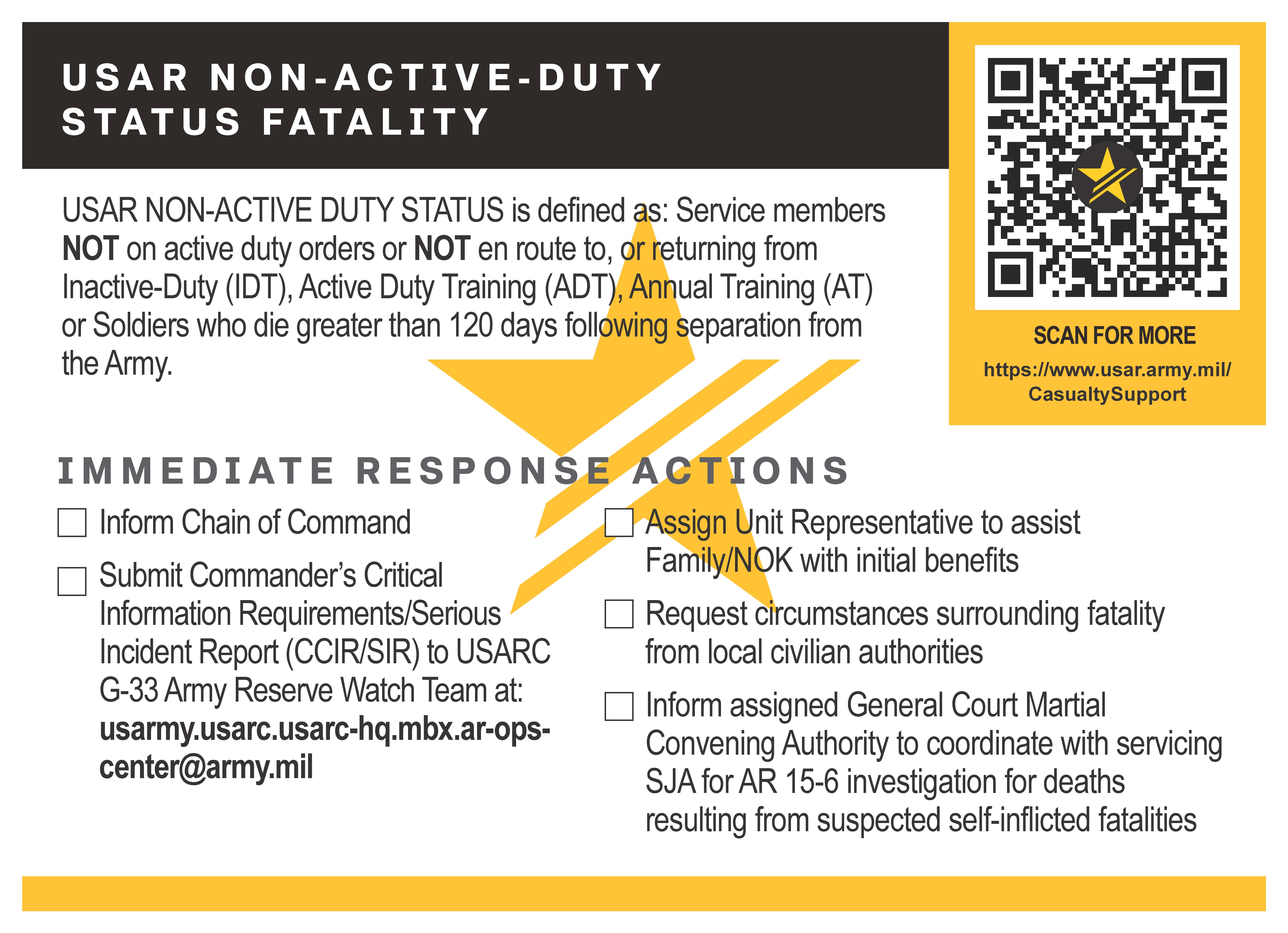 USAR Fatality Card_Non-Active Duty Status